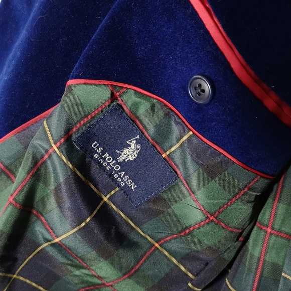 US Polo Assn Men's Velvet Sport Coat Royal Blue Tartan Plaid Like-new Size 40R - Picture 8 of 9